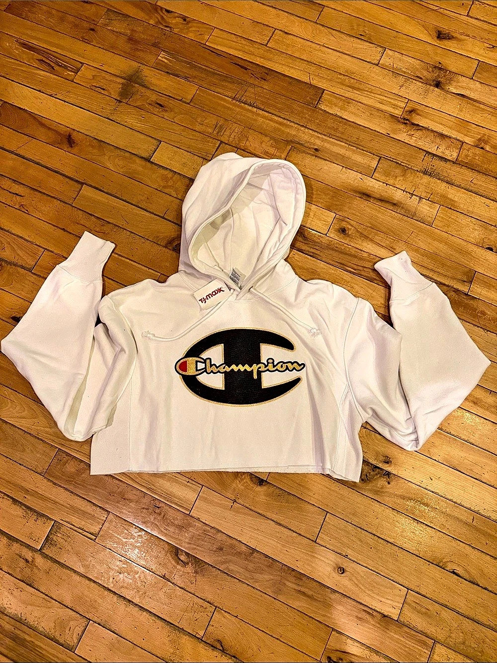 Champion Reverse Weave Cut-Off Logo Hoodie White XS
